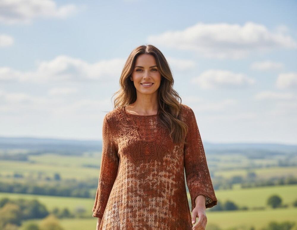 XCVI Tunic Top Womens L Brown Crochet Lace Boho Asymmetrical Hem